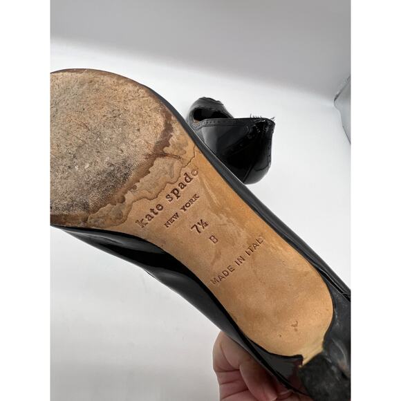 Kate Spade patent leather black round peep toe heels 7.5 Career Preppy - Picture 7 of 10